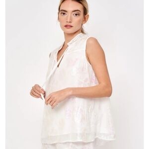 CIEBON Iridescent‎ Flowy Floral Top White With Colorful Reflections Women Size S